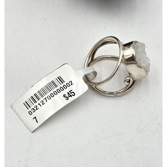 925 Sterling Silver Natural White Druzy Quartz Crystal Ring Size 7 Fine Jewelry - Picture 4 of 10